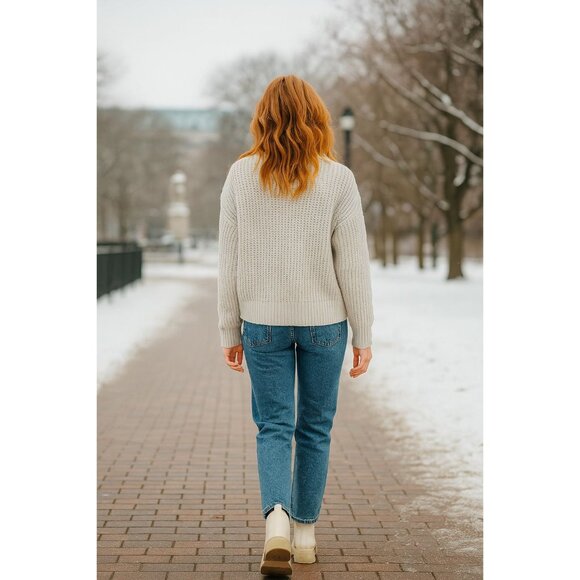 Abercrombie Fitch Small Cream Textured Pullover Sweater Winter Cozy Core - Picture 4 of 9